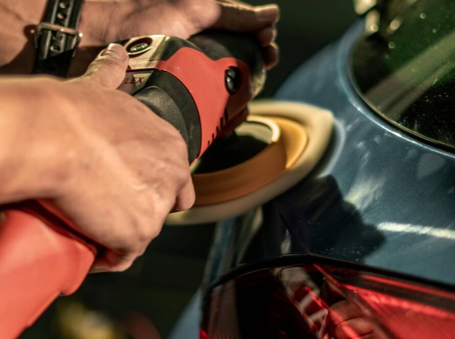 car paint going through paint correction with rotary polisher